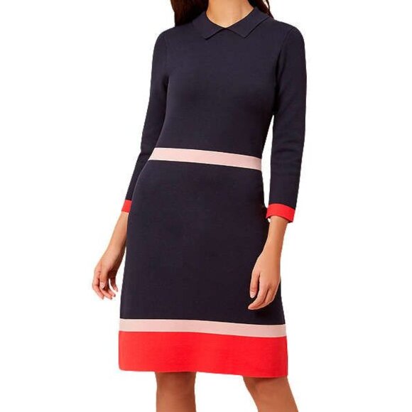 Hobbs Thelma Navy Fit & Flare Dress 8 - Picture 1 of 5